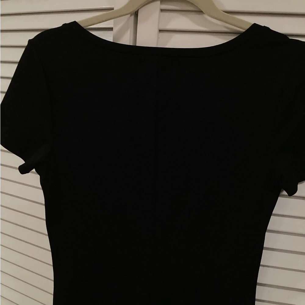 Leith Black Midi Dress with Plunge V-Neck. Short sleeve. - Picture 7 of 8